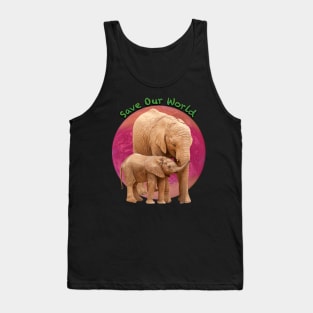 Save Our World - Elephants in Sandstone Brown. Tank Top